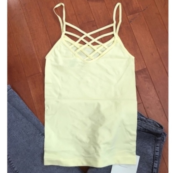 Women's Strappy Back Tank Top Size Small Yellow - Picture 2 of 8